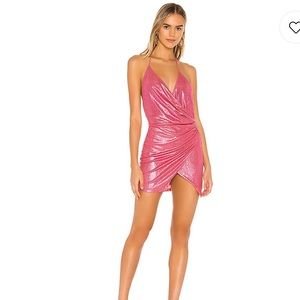 Missie Wrap Front Dress in Pink Metallic